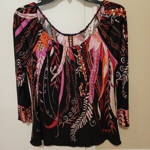 Elie Tahari Silk Round neck Blouse - Black with Multi Colors Size M